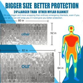 RAINPOH Emergency Mylar Thermal Blanket 82 * 64 in(4 Pack), Gigantic Space Blanket, Survival Blankets Heavy Duty Camping Gear, First Aid, Silver…