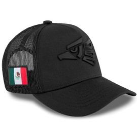 Militar Fury Gorra para Hombre Rejilla Logo Águila, Gorra Hecho en México Tipo Camionero, Gorra Trucker Cap, Gorra de Malla para Hombre, Regalo para Hombre (Negro Tricolor)