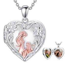 Dorunmo Mother Daughter Necklace Heart Locket Necklace That Holds 2 Pictures, 925 Sterling Silver Heart Shaped Picture Locket Mother's Day Jewelry for Women