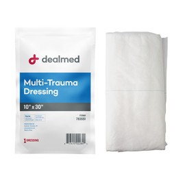 Dealmed 10" x 30" Multi-Trauma Dressing – Sterile Emergency Oversized Pad, Superior Absorbency, Protection and Padding, Wound Care Product for First Aid Kit (Pack of 1)