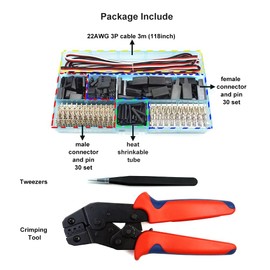 30 Sets Servo Connector Male Female Plug Crimp Pin Cable Kit Compatible with Futaba JR Hitec Spektrum RC Connectors (with Crimping Tool)
