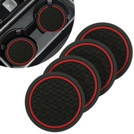 Car Cup Holder Coasters,4Pcs Non-Slip Car Cup Coasters,2.76" Insert Water Bottle Holder Pads,Waterproof Vehicle Water Bottle Pads,Anti Dust Mats,Recessed Drink Mat for Most Vehicles (BlackRed)