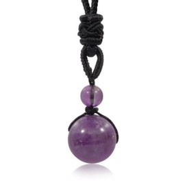 Healing Crystals Necklace for Women Men Natural Gemstone Chakra Protection Necklace with Adjustable Rope Cord Round Stone Bead Pendant Necklaces (Purple)