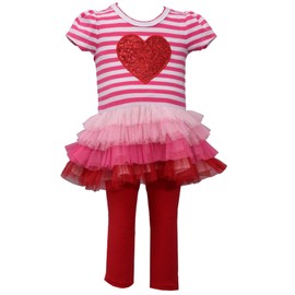 Bonnie Jean Little Girls Valentines Stripe Heart Legging Set (4, Red)