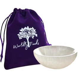 Selenite Bowl Crystal Holder - Sage Smudge Bowl, Moroccan, Polished, Hand-Carved for Cleansing, Charging Crystals, Smudging Offering Bowl, Spiritual Gifts, Wiccan Altar Supplies Gift Bag (3" Medium)