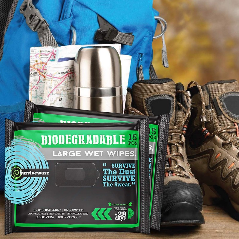 Surviveware Biodegradable Wipes Men or Women - Shower Wet Wipes