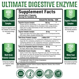 Purely Optimal Digestive Enzymes for Women and Men – Multi-Enzyme Supplement for Bloating Relief, Digestion and Heavy Meal Support – with Probiotics and Prebiotics for Gut Health – 180 Capsules