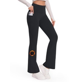 SEVEGO Tall Women's 32/34/36 Fleece Lined Flare Leggings Water Resistant Winter Thermal Bell Bottom Yoga Pants 3 Pockets,36",Black,XL