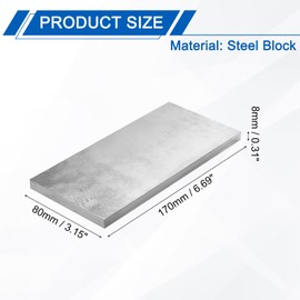 PATIKIL 80x170x8mm Steel Bench Block, Steel Block Metal Bench Block No Holes Matched Hardened Steel Flat 123 Blocks Precision Ground Milling for Jewelry Making Stamping Tool, Rectangle