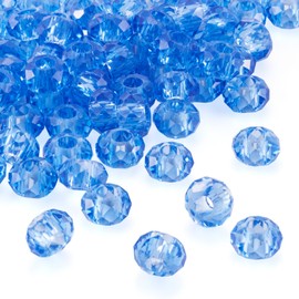 Fashewelry 100pcs Glass European Beads Royal Blue Crystal Large Hole Faceted Loose Spacer Beads No Metal Core 14x8mm for Jewellery Making Hole: 5mm