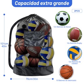 Bolsa de Pelota Bolsa de Red de Fútbol Bolsa Grande de Malla Deportiva para 12 Balones, bolsa de malla para balones de equipo de fútbol, Portátil Bolsa cordón (Negro transparente, L)