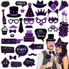 HOWAF 36pcs Birthday Photo Booth Props Glitter Purple Gold Photo