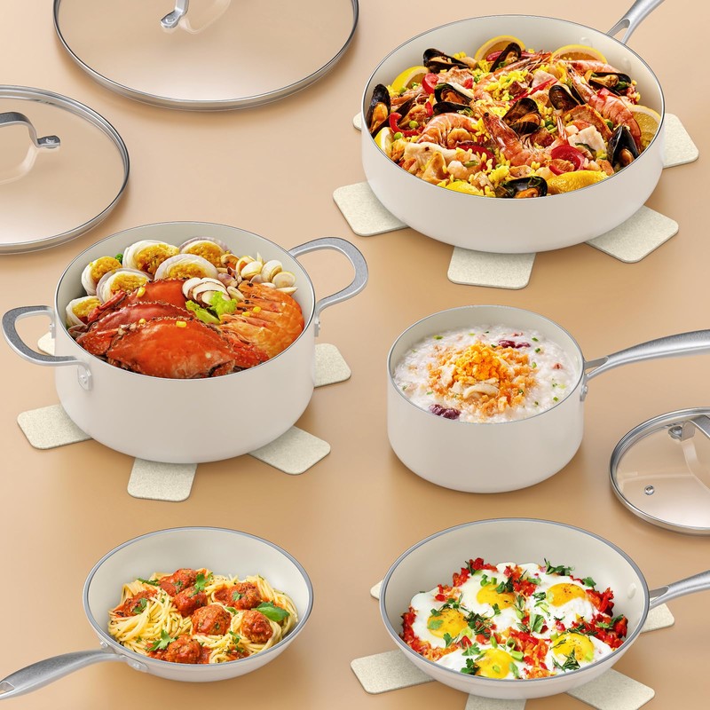 PekGema Ceramic Pots and Pans Set, 11 Pcs Cookware Set