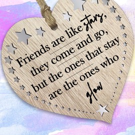 Light Wooden Heart Sign Plaque - Friends Are Like Stars - Hanging Wood Signs Plaques, Friendship, Funny Gifts for Friends Colleagues