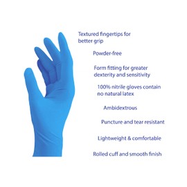BAYLAB USA Powder Free Nitrile Exam Gloves, Large, Blue, Pack of 100
