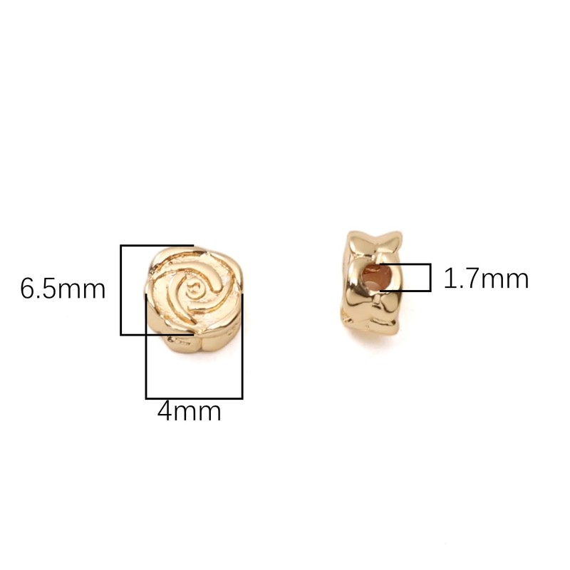 18K Real Gold Plated Non-Tarnish Rose Flower Spacer Beads 6.5x4mm