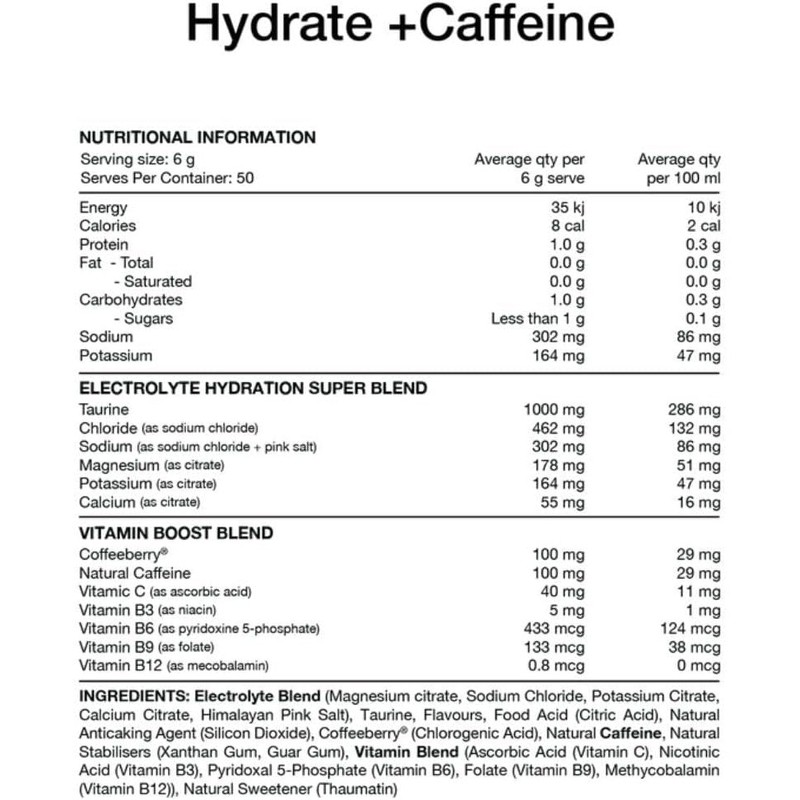 Switch Nutrition Hydrate + Caffeine Mango Passionfruit 300g