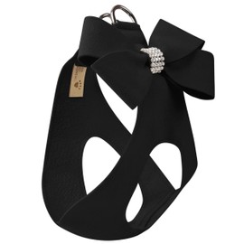 Susan Lanci Designs Premium Ultrasuede Nouveau Bow Step in Harness for Dogs and Pets, Black, SM