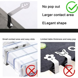 20 Pcs Table Cloth Holder Clips, BetterJonny Leaf Shape Stainless Steel Silver Thickened Strong Cloth Clip Adjustable Table Cover Clamps Table Cloth Holders for Home Party Picnic Essential Accessories