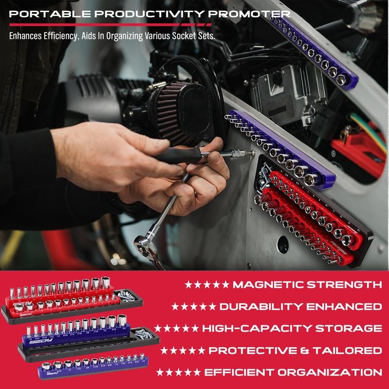 Magnetic Socket Holder Organizer Set: Detachable Drive Sockets Storage Tray,