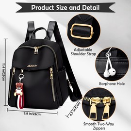 Tokeya Women's Small City Backpack Casual Anti-Theft Daypack Daypack Lightweight Waterproof Shoulder Bag Adjustable Women Handbag for Shopping Travel Work Weekend Black