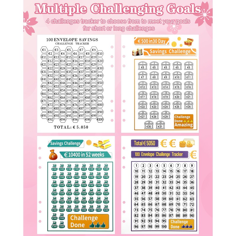 100 Envelope Saving Challenge, Budget Planner A5 Ring Binder with