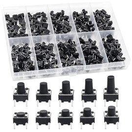 QTEATAK 200 Pcs 6 * 6mm 10 Sizes（4.3,5,5.5,6,6.5,7,7.5,8,9,10mm Height 2 Pin Momentary Tactile Tact Push Button Switch Through Hole Breadboard Friendly for Panel PCB