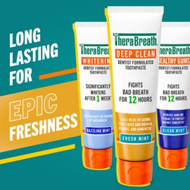 TheraBreath Deep Clean Toothpaste, Kills 99.9% of Germs That Cause Bad Breath, Gingivitis & Plaque (1), Gentle Teeth Whitening with Fluoride for Anticavity Protection, Fresh Mint, 4 Oz, 2-Pack