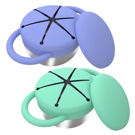 Yeomant 2-Pack Stainless Steel Snack Containers for Kids, Toddler Snack Containers with Silicone Lids & Handles - Dishwasher Safe, Toddler Snack Cups for Healthy Eating