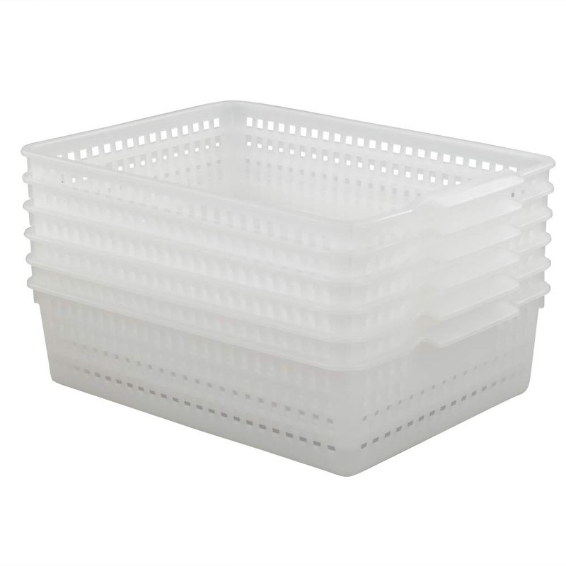 Qskely 6-Pack A4 Paper Storage Baskets File Trays Baskets, Clear