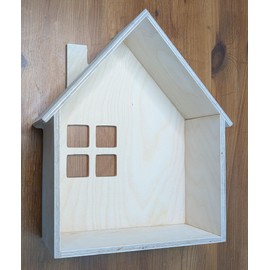 Chirpy & Goose House Shaped Wooden Wall Shelf, 22cm x 26cm x 9cm, Natural Wood Display Unit Ready For Craft Project