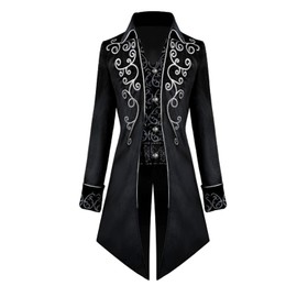 AJGEGJE Men's Steampunk Vintage Coat, Gothic Retro Coat Victorian Medieval Tailcoat, Carnival Party Cosplay Men's Costumes for Adults (Black-1, S)