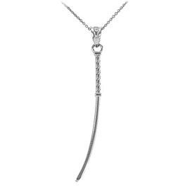 Sideways Crosses Solid 925 Sterling Silver Katana Japanese Samurai Long Sword Pendant Necklace, 16"