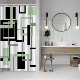 Baocicoo Minimalism Geometric Shower Curtain Sets Black White Green Shower Curtain for Bathroom Geometry Squares Abstract Modern Bath Curtain for Home Family Bathtub Decor with Hooks 36x72 Inches