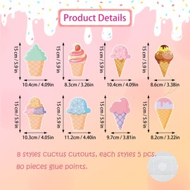 Wonmon 40PCS Ice Cream Cutouts for Bulletin Board Decoration, Summer Ice Cream Paper Cut-outs Nameplates for Summer School Classroom Home Birthday Party Bulletin Board Decorations