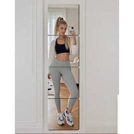 PIUDOC 12" x 12" 4Pcs Full Length Wall Mirror Tiles, Frameless Wall Mounted Mirror Glass Wall Mirror for Home Gym, Door, Bedroom, Living Room