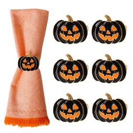 Juego de 6 servilleteros de calabaza negra, hebilla de Halloween para Acción de Gracias, decoración de mesa, reunión familiar y comedor