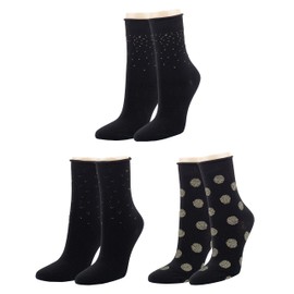 Vitasox Lurex Women's Rolled Edge Socks, Silver & Gold, 3/6 Pairs, 3 Pairs Gold