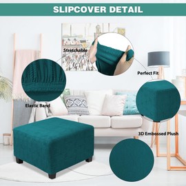 GERLNF Square Ottoman Cover,Stretch Square Ottoman Covers Slipcover,Soft Knitted Jacquard Cover for Ottoman Square,Living Room Storage Stool Ottoman Cover Footstool Protection (Lake Blue,Small)