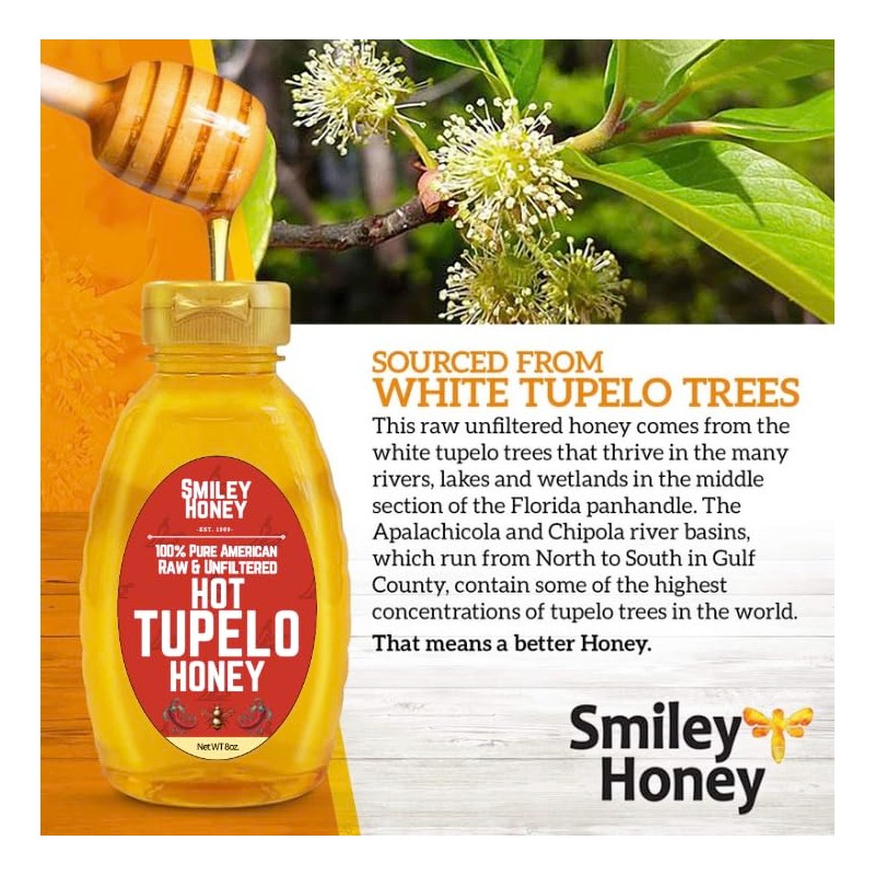 Smiley Honey Hot Tupelo Honey Raw and Unfiltered (8 oz)