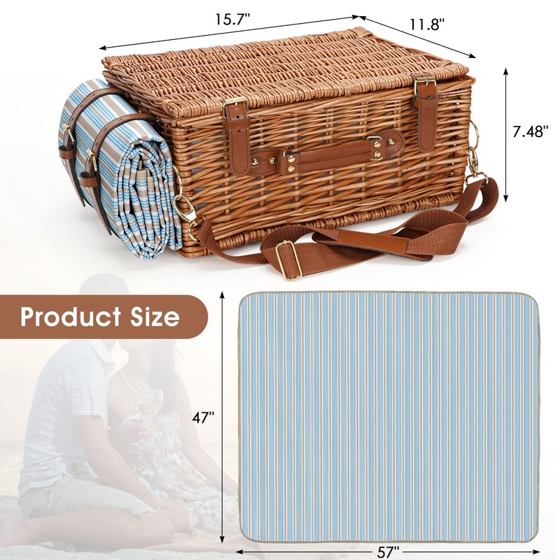 Picnic Cooler Basket Set for 2 Persons with Large Waterproof