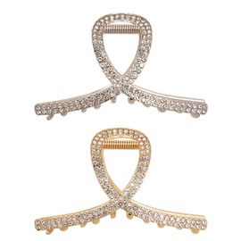 2 Pcs Crystal Rhinestone Claw Clips For Women Thick Hair Gold Metal Fancy Hair Clip Girls Bow Sparkly Pearl Claw Clips (Style 1)