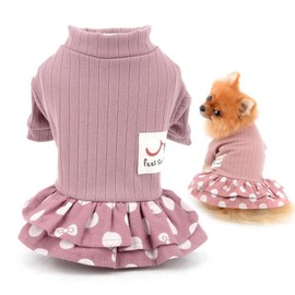 SMALLLEE_LUCKY_STORE Pet Clothes Girls Puppy Knit Sweater Dress for Small Medium Dog Cat Dots Tiered Skirt Female Yorkie Chihuahua Apparel,Pink,L