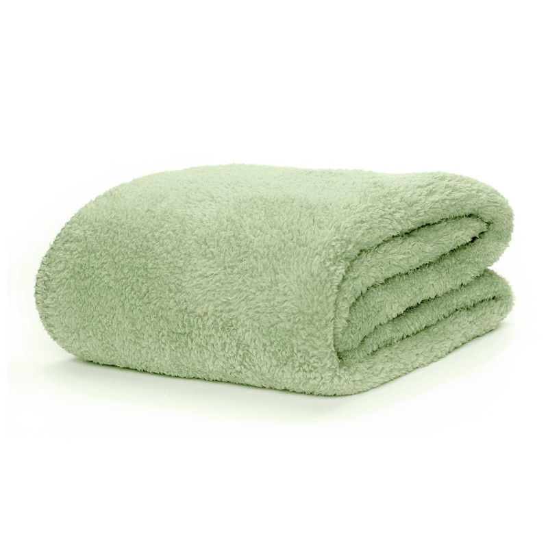 Snug Rug Sage Green Sherpa Fleece Fluffy Luxury Sofa Blanket