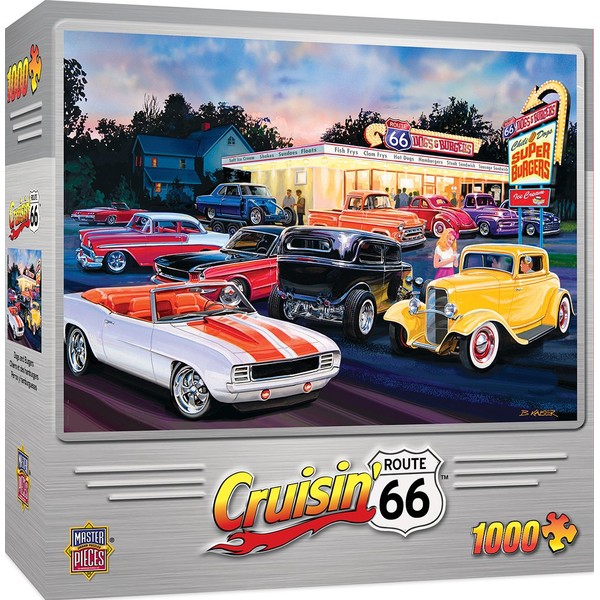 MasterPieces Cruisin' Route 66 Jigsaw Puzzle, Dogs & Burgers, Featuring Art by Bruce Kaiser, 1000 Pieces