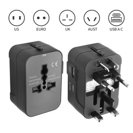 YAODHAOD Travel Adaptor Worldwide, International Socket Adapter for 180 Countries such as Germany, USA, UK, Japan, Thailand, Australia, with 1 USB-C 1 USB-A