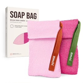 ZOMCHI Bar Soap Saver Bag with Different Roughness, Exfoliating Soap Bag, Soap Pouch for Body Wash (2 Pieces, Pink)