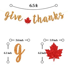 Give Thanks Banner - Thanksgiving Day Party Decoration - Welcome Autumn Sign - Thank You Party Decoration, Orange Glitter