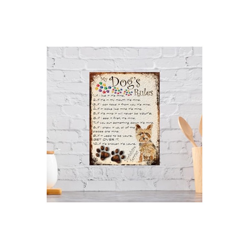 SHAWPRINT MY DOG'S RULES RETRO STYLE METAL TIN YORKSHIRE TERRIER