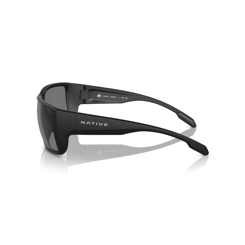 Native Eyewear Men's Badlands Rectangular Sunglasses, Matte Black/Grey Polarized, 58